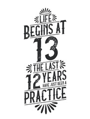 13th Birthday t-shirt. Life Begins At 13, The Last 12 Years Have Just Been a Practice