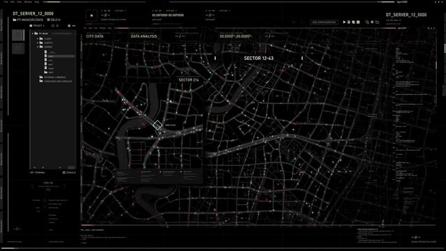 AI route tracking technology used by the police to find the runaway criminals. AI software tracking the target gps route. AI route tracking program locates the stolen vehicle in the city. UI. Map.