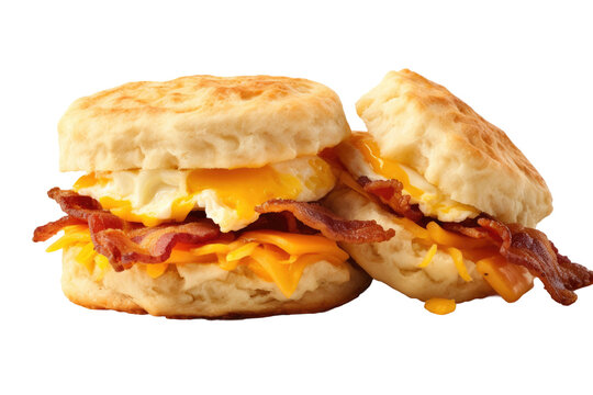 Hearty Breakfast Combo: Bacon Egg Cheese Biscuit And Hash Isolated On Transparent Background