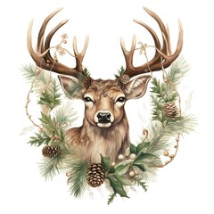 Christmas Reindeer with Pinecone Garland Graphic