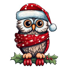 christmas owl with santa hat