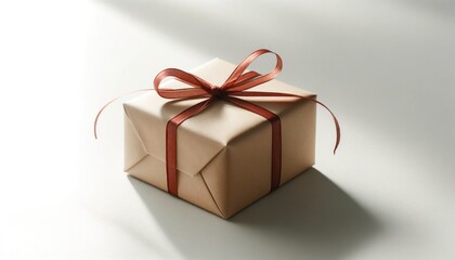 Gift box with terracotta red ribbon. AI Generated.