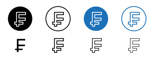 Swiss franc currency line icon set in black and blue color. - obrazy, fototapety, plakaty