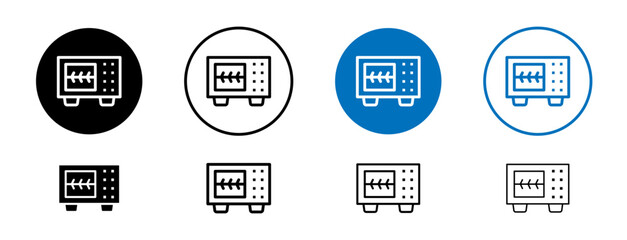 Rotisserie line icon set. Grill chicken rotisserie symbol in black and blue color.