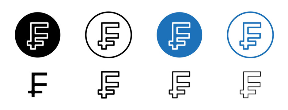 Swiss franc currency line icon set in black and blue color.