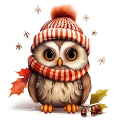 Cozy Mittens and Hat Owl Clipart