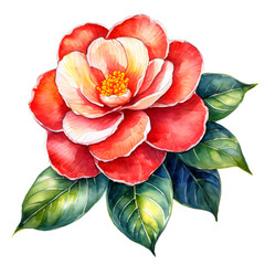 camellia flower, on white background, - obrazy, fototapety, plakaty