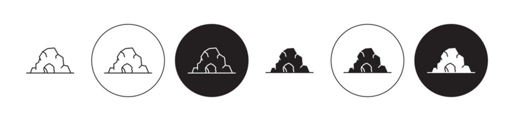 Cave vector line icon set suitable for apps and websites UI designs. Ancient mountain rock cave illustration suitable for apps and websites. - obrazy, fototapety, plakaty