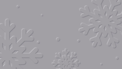 Snowy gray background with flakes and dots of different sizes, can be used for cards, wallpapers, or backdrops.
