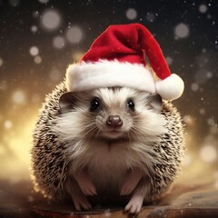 Fototapeta na wymiar Cute Santa Hedgehog Christmas Graphic