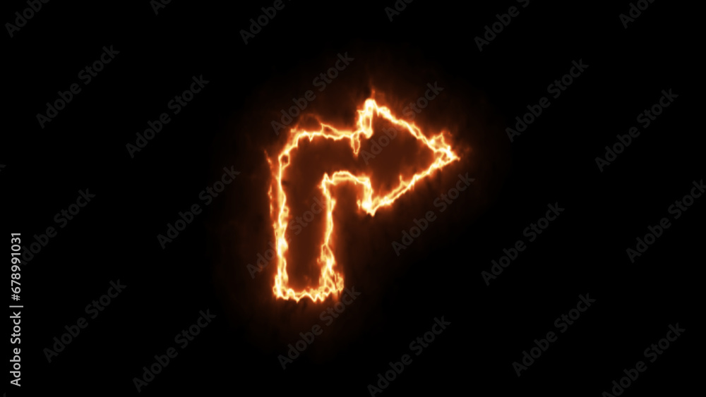 Poster fire effect directional arrow sign. fire arrow sign and symbol. colorful and shining retro light sig