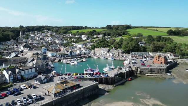 Padstow Cornwall UK panning drone , aerial , view from air 4K