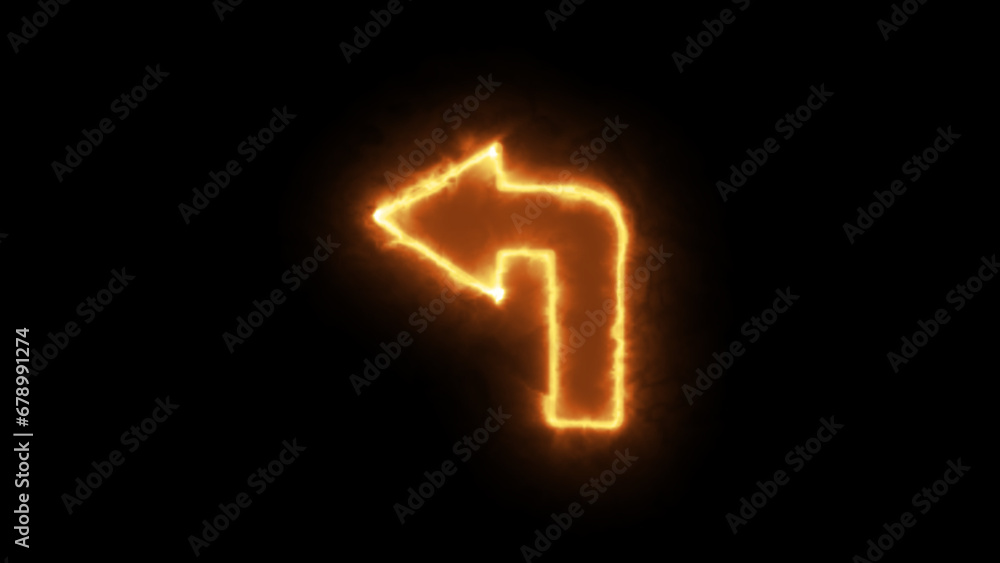 Poster fire effect directional arrow sign. fire arrow sign and symbol. colorful and shining retro light sig