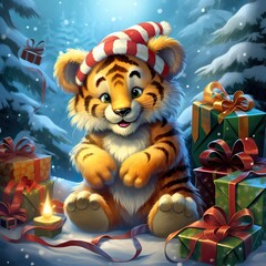 tiger and christmas tree