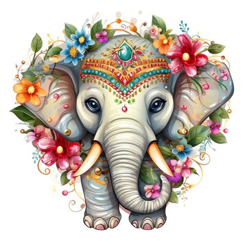 Festive Elephant with Ornaments Garland Clipart