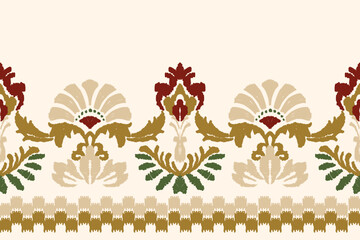 Ikat floral paisley embroidery on white background. Traditional ethnic ikat, aztec abstract vector pattern, seamless pattern in tribal, folk embroidery and mexican design for texture,fabric,clothing