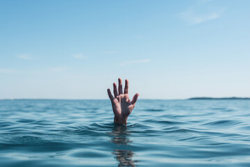 A hand reaching out of the water. Mental health.
 - obrazy, fototapety, plakaty
