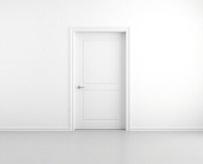 A closed white door with a white wall