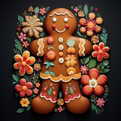 Gingerbread Man with Seasonal Blossoms