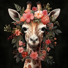 Giraffe with Christmas Floral Neck Adornments