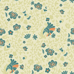 Retro floral composition, leaves seamless pattern