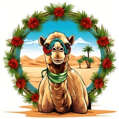 Holiday Camel in Desert Garland Clipart