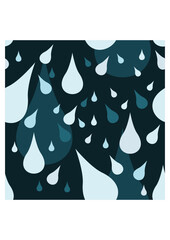 Editable Water Drops Vector Illustration Seamless Pattern With Dark Background for Decorative Element of Weather or Climate Related Design