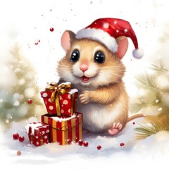 Fototapeta na wymiar Joyful Christmas Hamster Clipart