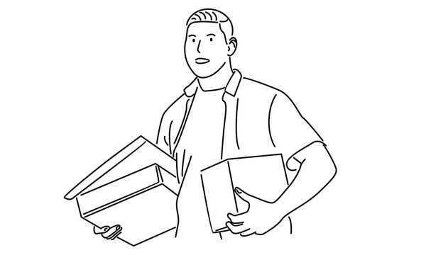recommend clip art: line art of delivery man standing with parcel post
