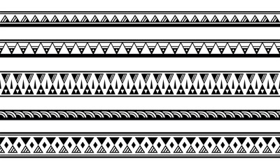 Set of maori polynesian tattoo bracelets border. Tribal sleeve seamless pattern vector. Samoan bracelet tattoo design fore arm or foot. - obrazy, fototapety, plakaty