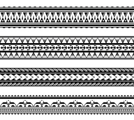 Set of maori polynesian tattoo bracelets border. Tribal sleeve seamless pattern vector. Samoan bracelet tattoo design fore arm or foot. - obrazy, fototapety, plakaty