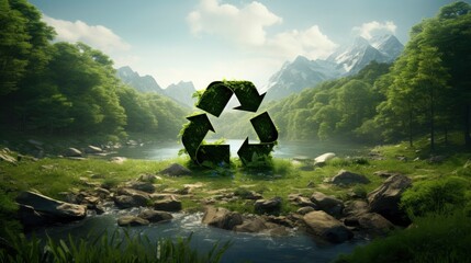 Nature-Embraced Recycling Symbol. A Call to Action for Climate Preservation and Waste Reduction. - obrazy, fototapety, plakaty