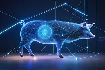 豚と未来型全身デジタルスキャン健康診断 - obrazy, fototapety, plakaty