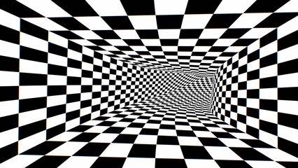 Obraz premium Inside Fast Black White Abstract Checkerboard Optical Illusion Tunnel - Abstract Background Texture
