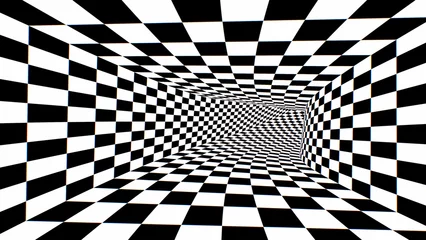 Foto op Canvas Inside Fast Black White Abstract Checkerboard Optical Illusion Tunnel - Abstract Background Texture © IncrediVFX