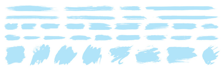 Blue vector ink brush strokes. Christmas holiday season cold color brushstroke set. Grungy winter background. Watercolor or acrylic illustration. Grunge paint sea texture. Flat vintage banner stripes