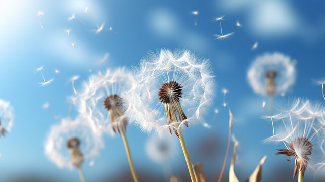 dandelion in the wind HD 8K wallpaper Stock Photographic Image