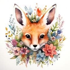 red fox with flowers