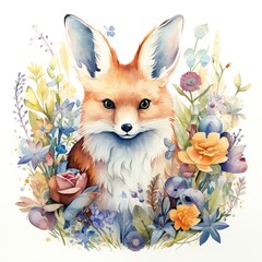 red fox with flowers