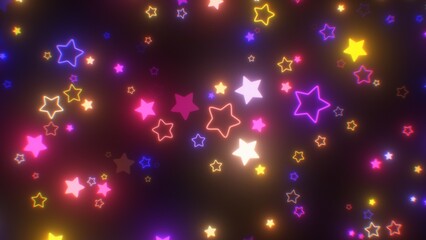 Spinning Colorful Glowing Neon Lights Star Outline Shapes Flashing - Abstract Background Texture