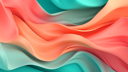 Coral and Mint Fluid Color Waves Abstract Pattern Design