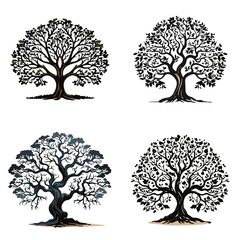 tree, nature, branch, spring, winter, silhouette, autumn, leaf, vector, season, summer, plant, illustration, seasons, oak, leaves, forest, fall, environment, four, bare, green, flower, wood, trunk