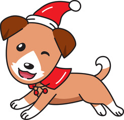 Cartoon happy dog with christmas costume for design.