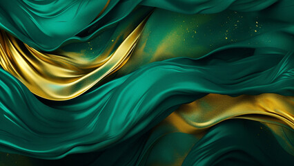 Fluid Color Waves: Forest Green and Gold Abstract Pattern