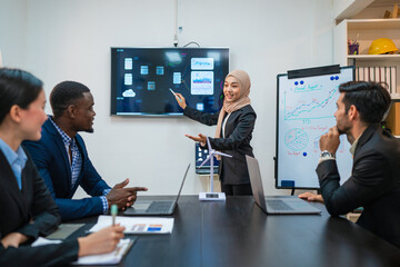 Multiracial business people having meeting and brainstorming discussed about work in conference room in the creative office.