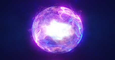 Abstract energy sphere with glowing bright particles energy scientific futuristic hi-tech background