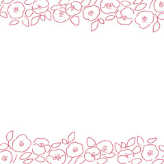 椿の花フレーム。年賀状に使える椿の和風素材。シンプルな椿の線画イラスト。Camellia flower frame. Japanese-style camellia material for New Year's cards. Simple line drawing of camellia.