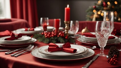 A plate with decorations on table for Christmas time
