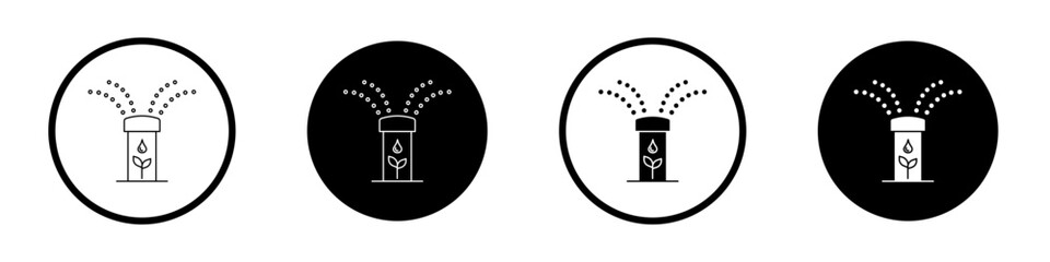 Irrigation vector illustration set. Water sprinkler system vector icon in black color.