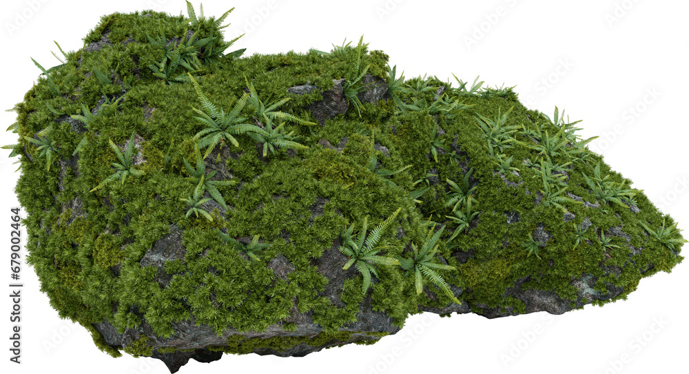 Aufkleber moss plants on stone. 3d rendering of isolated objects.